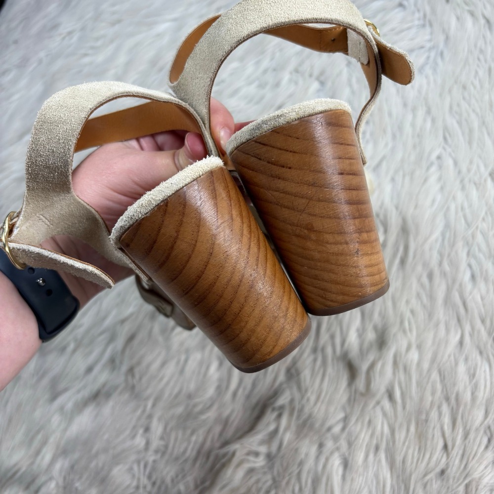 Sezane Women's 39 US 8 Ivory Khaki Suede Strappy Isabelle Clog Sandals Scandi - Picture 8 of 8